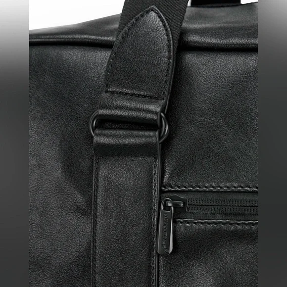 NWT David Jones Black Leather Travel Duffle Bag Gym Weekender 20x11x9 in - Picture 5 of 11